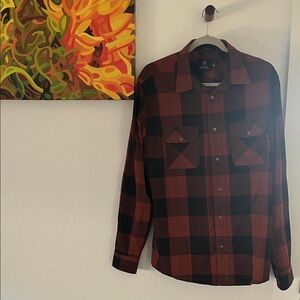 Men's Black and Red Plaid Flylow Shirt
